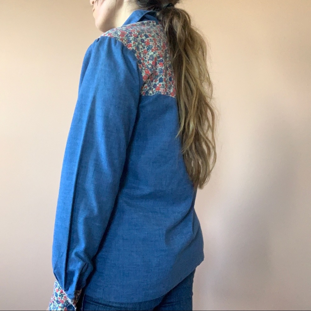 Vintage 70s Patchwork Long Sleeve Button Down Top - image 5